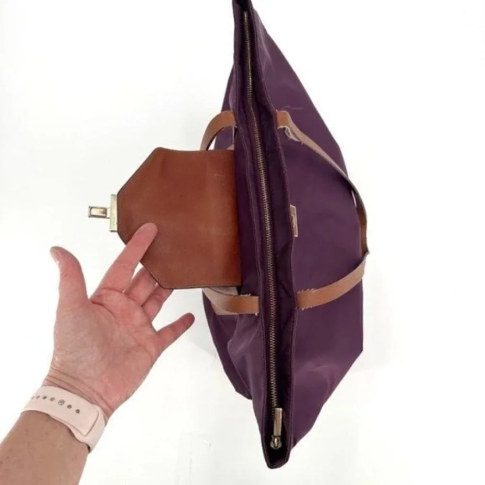 Tory Burch Purple Nylon Tote with Brown Leather Trim